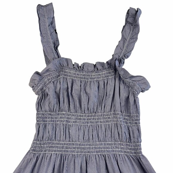 Who What Wear Blue White Striped Smocked Midi Dress Ruffle Straps XS Cottagecore - Picture 3 of 10